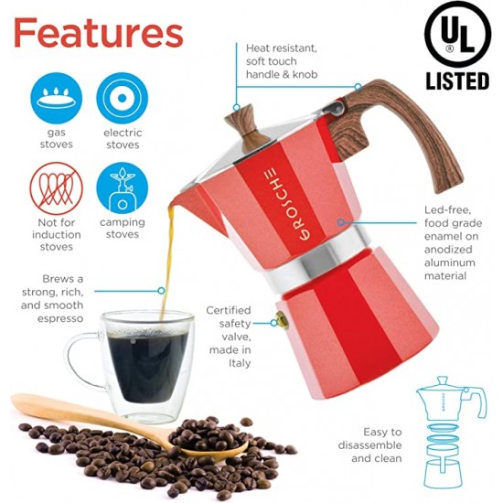 Grosche Milano Stovetop Espresso Maker, 3cup